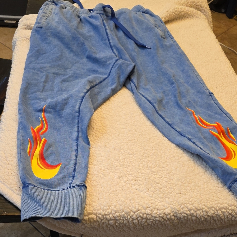 Blue Joggers with Flame Design